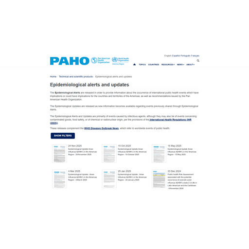 Epidemiological alerts and updates. Avian Influenza.