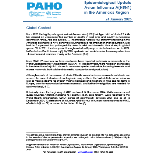 Epidemiological Update: Avian Influenza A(H5N1) in the Americas Region, 24 January 2025