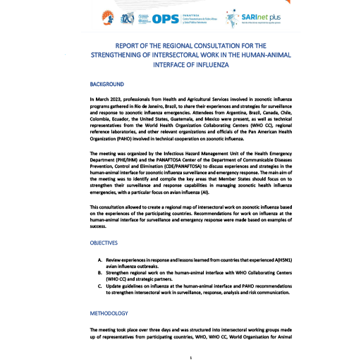 Report of the Regional Consultation for the Strengthening of Intersectoral Work in the Human-Animal Interface of Influenza.